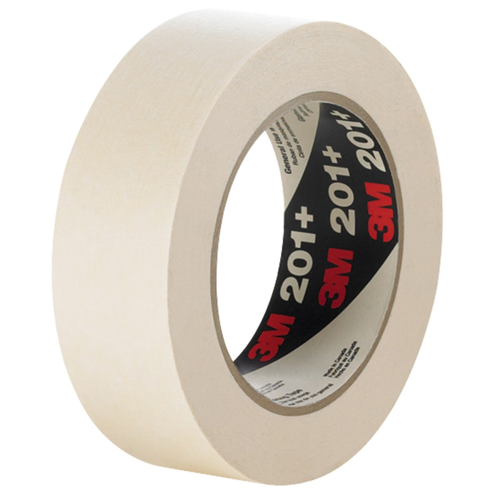 3M 201+ Masking Tape, 3in Core, 1.5in x 180ft, Tan, Case Of 12