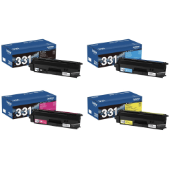Brother TN331 4-Color Black/Cyan/Magenta/Yellow Toner Cartridges, Pack Of 4 Cartridges, TN331SET-OD