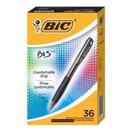 BIC BU3 Retractable Ballpoint Pens, Box Of 36, Medium Point, 1.0 mm, Black Barrel, Black Ink