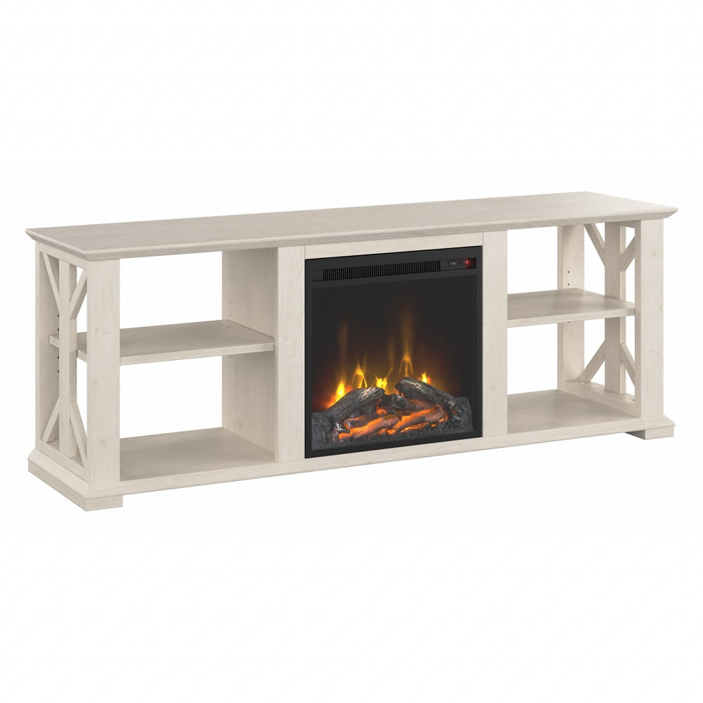 Bush Furniture Homestead Electric Fireplace TV Stand For 70in TVs, Linen White Oak, Standard Delivery