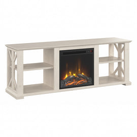 Bush Furniture Homestead Electric Fireplace TV Stand For 70in TVs, Linen White Oak, Standard Delivery