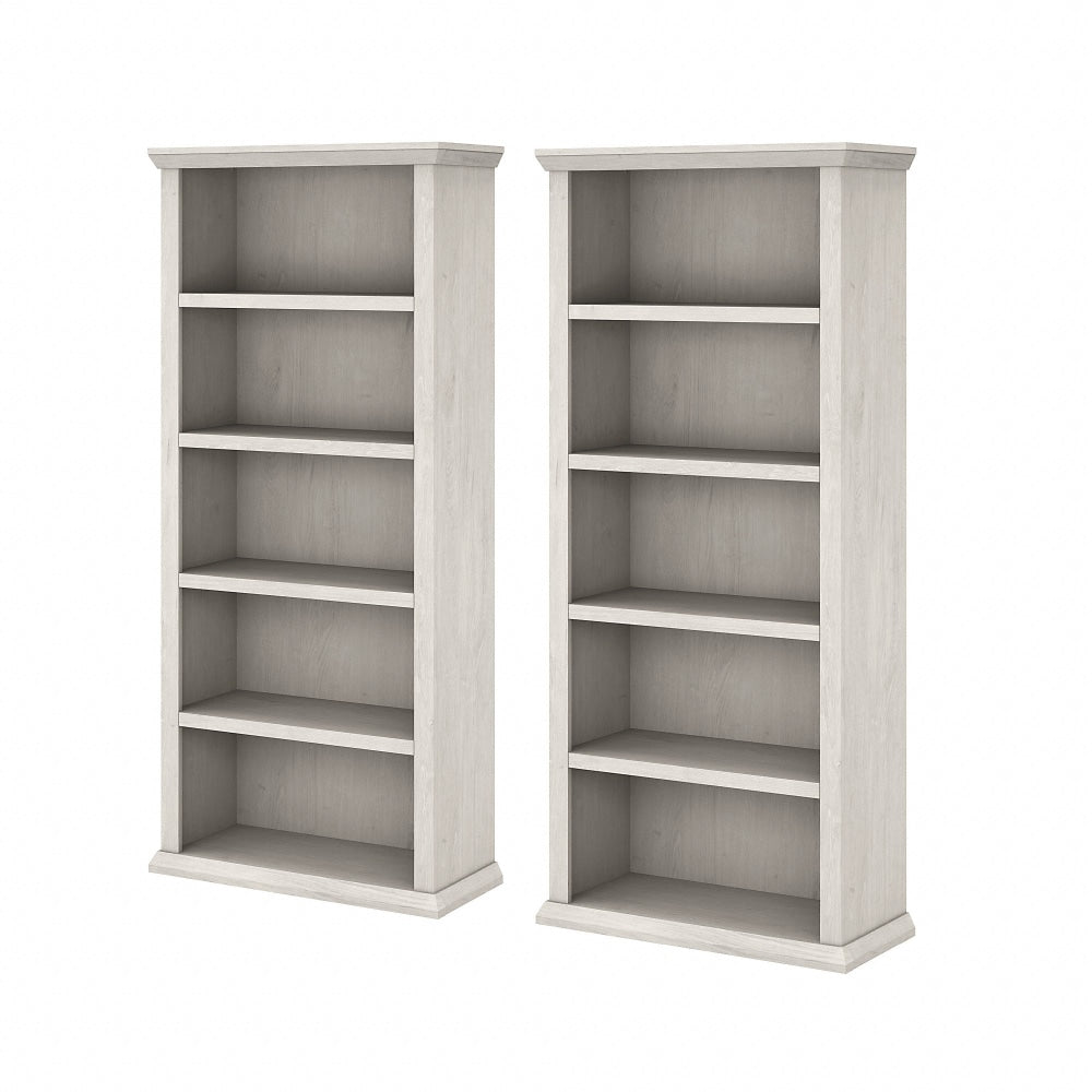 Bush Business Furniture Yorktown 67inH 5-Shelf Bookcases, Linen White Oak, Set Of 2 Bookcases, Standard Delivery