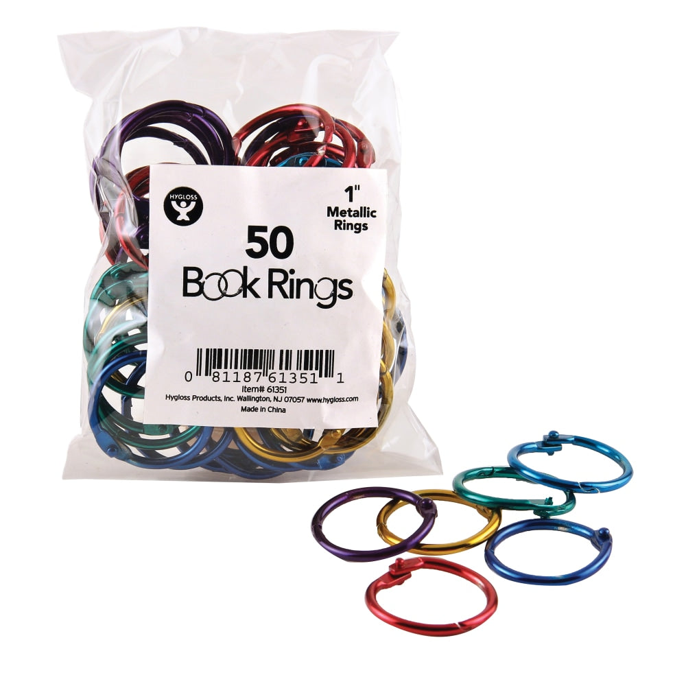 Hygloss Book Rings - 1in Maximum Capacity - Assorted - Steel, Metal - 50 / Pack