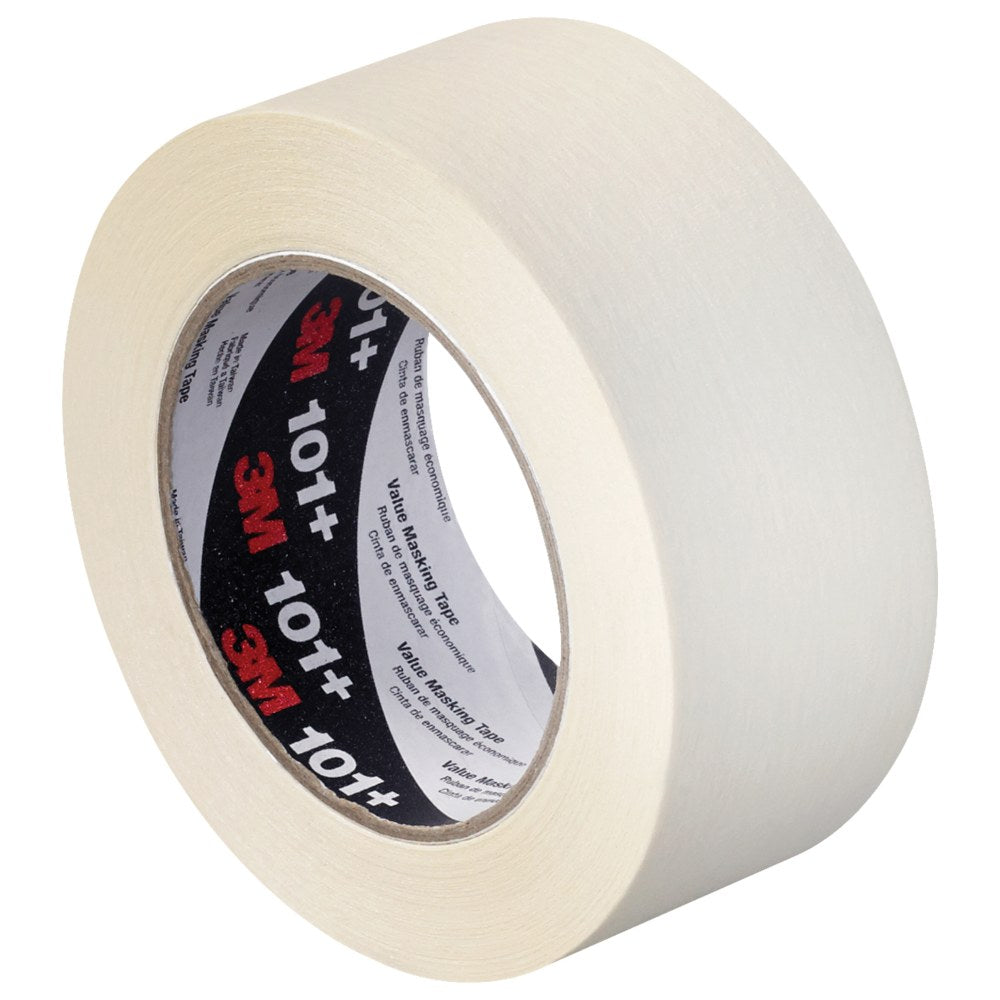 3M 101+ Masking Tape, 3in Core, 2in x 180ft, Tan, Case Of 12