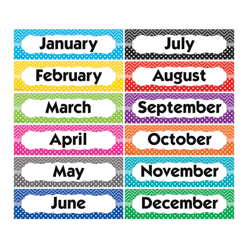Teacher Created Resources Chevrons And Dots Monthly Headliners, Assorted Colors, Pack Of 12