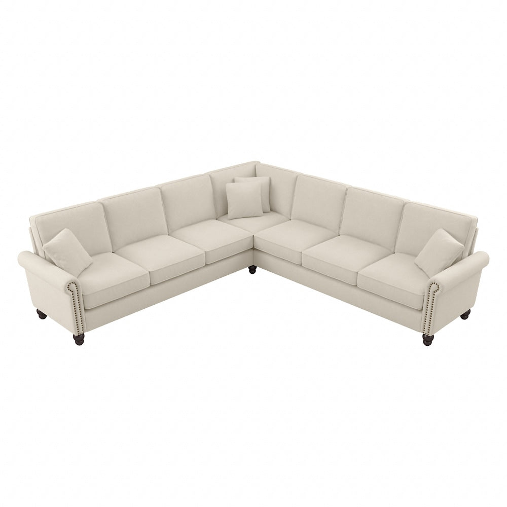 Bush Furniture Coventry 111inW L-Shaped Sectional Couch, Cream Herringbone, Standard Delivery