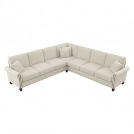 Bush Furniture Coventry 111inW L-Shaped Sectional Couch, Cream Herringbone, Standard Delivery