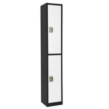 Load image into Gallery viewer, Alpine 2-Tier Steel Lockers, 72inH x 15inW x 15inD, Black/White, Set Of 2 Lockers