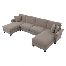 Load image into Gallery viewer, Bush Furniture Coventry 131inW Sectional Couch With Double Chaise Lounge, Tan, Standard Delivery