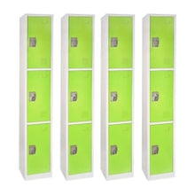 Load image into Gallery viewer, Alpine Large 3-Tier Steel Lockers, 72inH x 12inW x 12inD, Green, Pack Of 4 Lockers