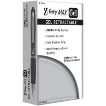Load image into Gallery viewer, Zebra Z-Grip Max Gel Ink Retractable Pens, Medium Point, 0.7 mm, Black Barrel, Black Ink, Pack Of 12