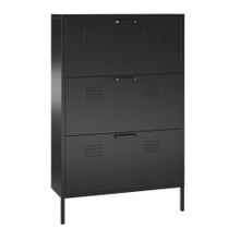 Load image into Gallery viewer, Ameriwood Home Systembuild Evolution Mission District 3-Door Locker-Style Metal Shoe Storage Cabinet, 49inH x 31-1/2inW x 10-1/4inD, Black