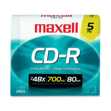 Load image into Gallery viewer, Maxell CD Recordable Media - CD-R - 48x - 700 MB - 5 Pack Slim Jewel Case - 120mm - 1.33 Hour Maximum Recording Time