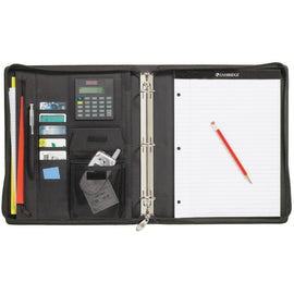 Cambridge City Microfiber Zipper 3-Ring Binder, 1in Round Rings, Black/Gray