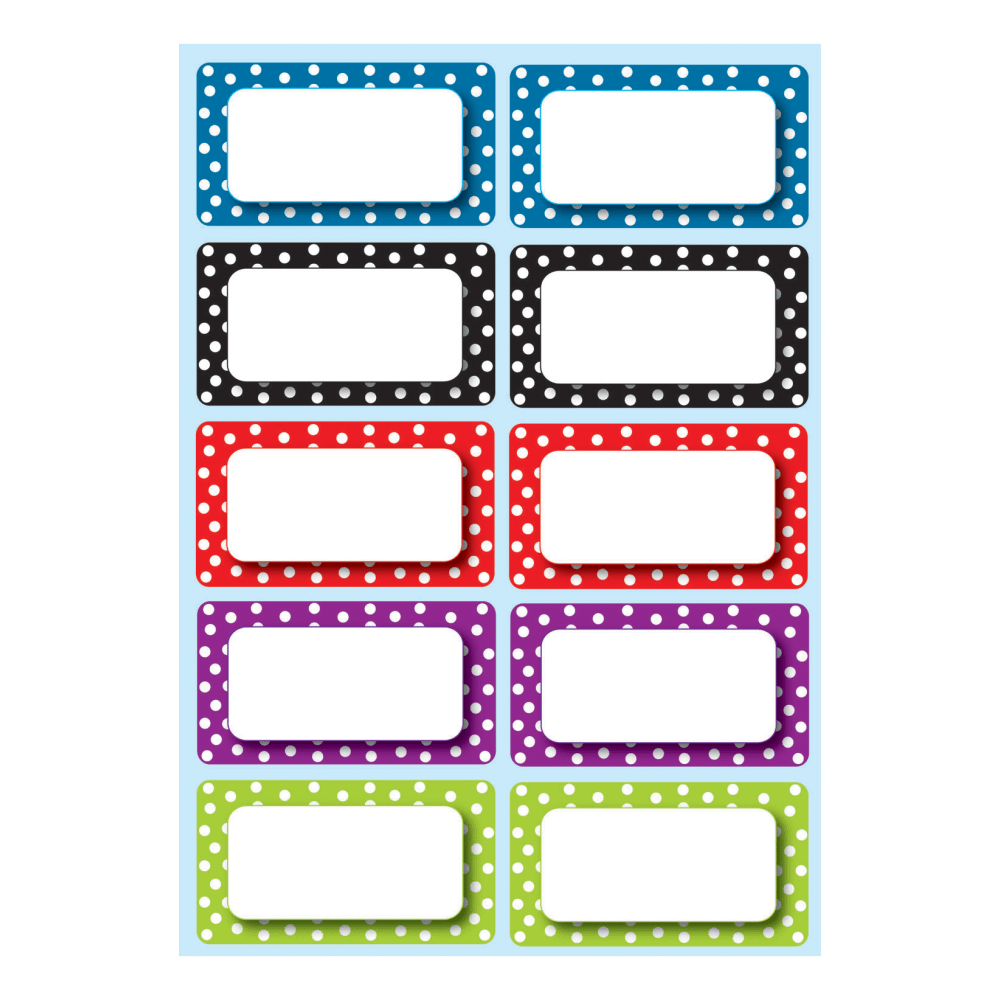 Ashley Productions Die-Cut Magnetic Nameplates, Polka Dot, 3inH x 1 3/4inW x 1/16inD, Assorted Colors, 10 Nameplates Per Pack, Set Of 5 Packs