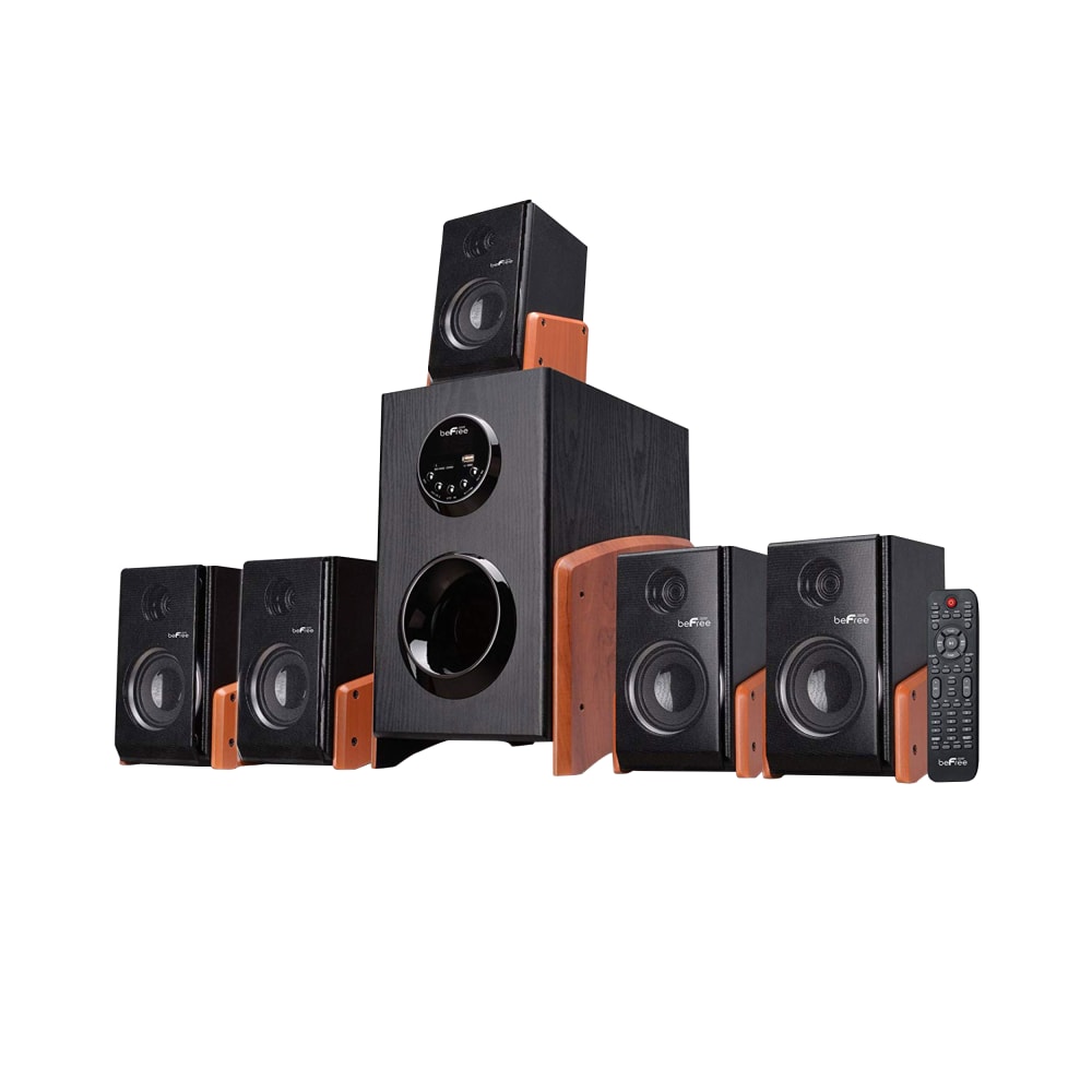 BeFree Sound BFS-475W 5.1-Channel Bluetooth Surround Sound Speaker System, 24inH x 30inW x 13-1/4inD, Black/Wood, 99595507M