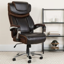 Load image into Gallery viewer, Flash Furniture Hercules Big &amp; Tall Ergonomic LeatherSoft Faux Leather Office Chair With Height-Adjustable Headrest, Brown/Gray