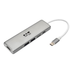 Eaton Tripp Lite Series USB C Docking Station Adapter, 4K @ 30 Hz, HDMI, Thunderbolt 3, PD Charging, Micro SD - Silver, USB Type C, USB-C, USB Type-C - Docking station - USB-C 3.1 / Thunderbolt 3 - HDMI - 1GbE