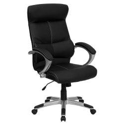Flash Furniture LeatherSoft Faux Leather High-Back Swivel Chair, Black/Silver