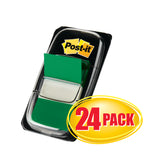 Post-it Flags, 1in x 1 -11/16in, Green, 50 Flags Per Pad, Pack Of 24 Pads