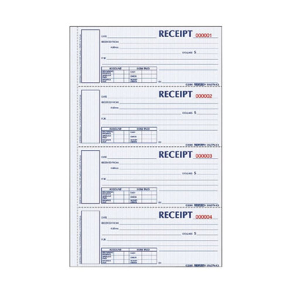 Rediform Hardbound Numbered Money Receipt Books - 300 Sheet(s) - 2 PartCarbonless Copy - 2.75in x 6.87in Form Size - 8in x 11in Sheet Size - White, Canary - Red Print Color - 1 Each