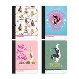 Inkology Composition Books, 7-1/2in x 9 3/4in, College Ruled, 200 Pages (100 Sheets), Yoga Cats & Dogs, Pack Of 12 Books