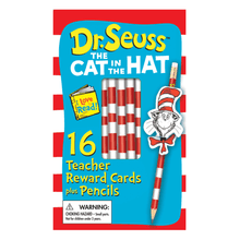 Load image into Gallery viewer, Eureka Cat in the Hat Pencil Rewards With Toppers, Red/White, Grades Pre-K - 12, 16 Rewards Per Box, Pack Of 4 Boxes