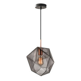 Adesso Haze Hanging Pendant, 9inW, Smoked Glass Shade/Black And Copper Base