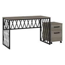 Load image into Gallery viewer, kathy ireland Home by Bush Furniture City Park 48inW Industrial Writing Desk With Mobile File Cabinet, Driftwood Gray, Standard Delivery