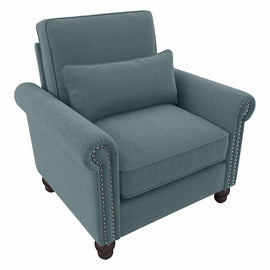 Bush Furniture Coventry Accent Chair With Arms, Turkish Blue Herringbone, Standard Delivery