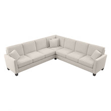 Load image into Gallery viewer, Bush Furniture Flare L-Shaped Sectional Couch, 35-3/4inH x 111-1/16inW x 111-1/16inD, Light Beige Microsuede Fabric, Standard Delivery