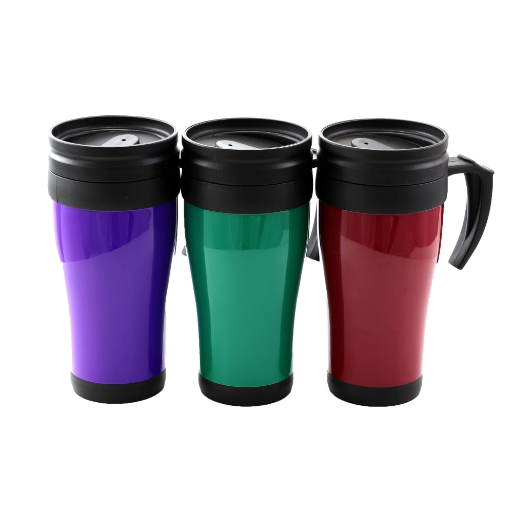 Gibson Everyday Freeway Exit Travel Mugs, 12 Oz, Assorted Colors, Set Of 3 Mugs