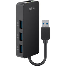 Load image into Gallery viewer, Belkin USB 3.0 3-Port Hub with Gigabit Ethernet Adapter - USB - External - 3 USB Port(s) - 1 Network (RJ-45) Port(s) - 3 USB 3.0 Port(s) - PC, Mac