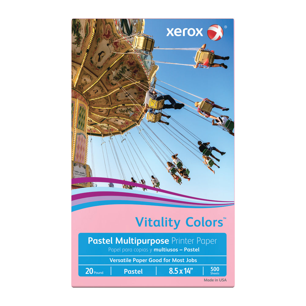 Xerox Vitality Colors Color Multi-Use Printer & Copier Paper, Legal Size (8 1/2in x 14in), Ream Of 500 Sheets, 20 Lb, 30% Recycled, Pink