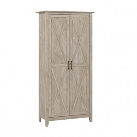 Bush Furniture Key West 32inW Tall Storage Cabinet With Doors, Washed Gray, Standard Delivery