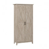 Bush Furniture Key West 32inW Tall Storage Cabinet With Doors, Washed Gray, Standard Delivery