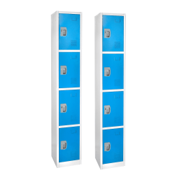 Alpine AdirOffice 4-Tier Steel Lockers, 72inH x 12inW x 12inD, Blue, Pack Of 2 Lockers