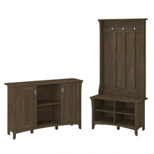 Load image into Gallery viewer, Bush Furniture Salinas Entryway Storage Set with Hall Tree/Shoe Bench and Accent Cabinet, Ash Brown, Standard Delivery