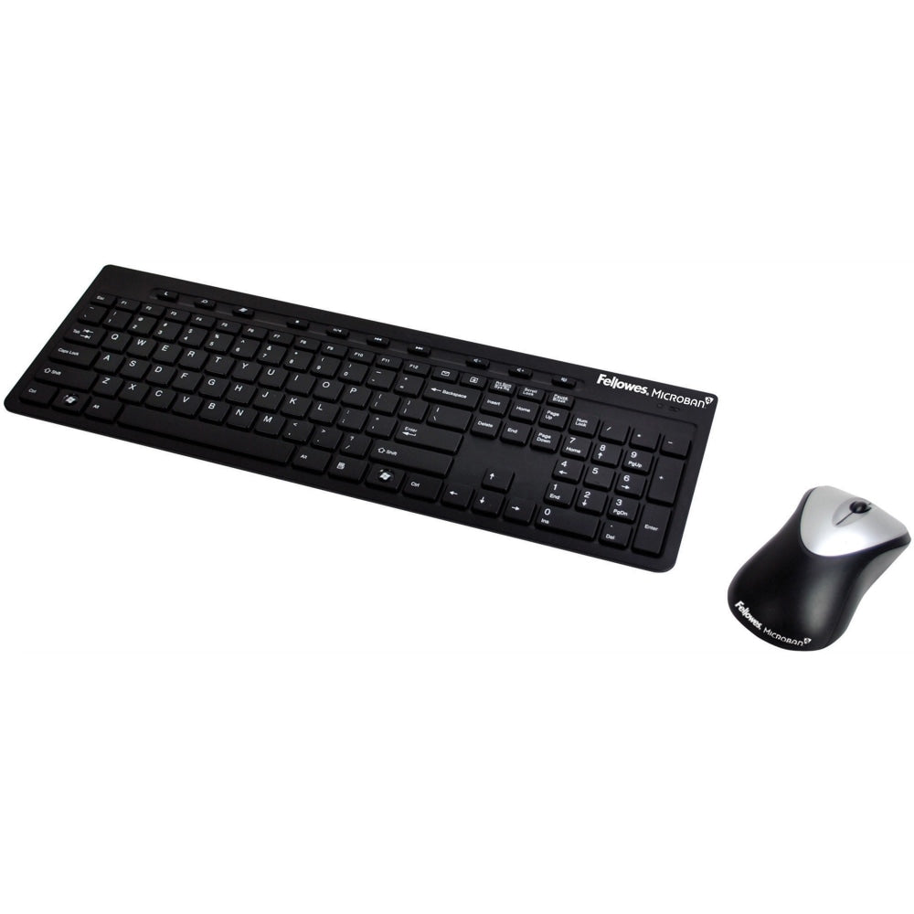 Fellowes Microban Wireless Keyboard & Mouse, Straight Compact Keyboard, Gray, Ambidextrous Optical Mouse
