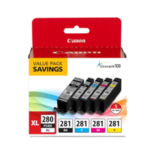 Load image into Gallery viewer, Canon PGI-280XL Black; CLI-281 Black; Cyan; Magenta; Yellow High-Yield Ink Tanks, Pack Of 5