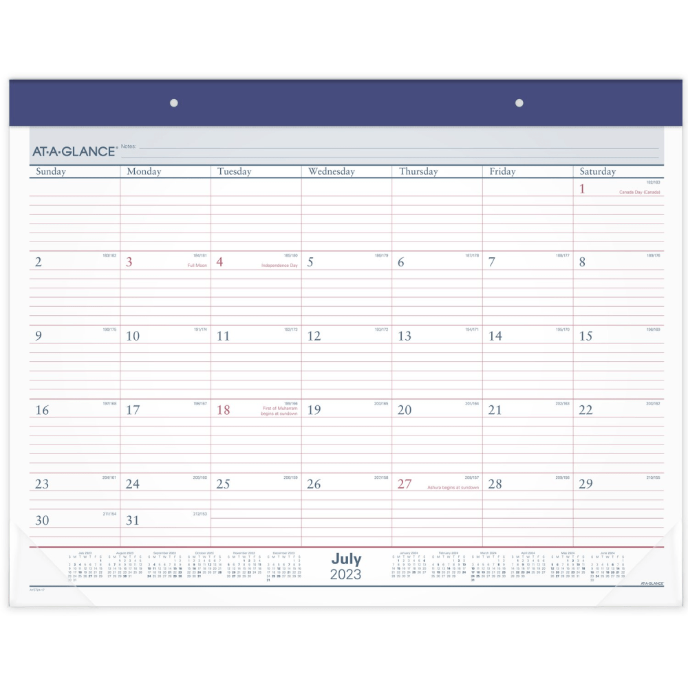 2023-2024 AT-A-GLANCE 2-Color Academic Monthly Desk Pad Calendar, 21-3/4in x 17in, July 2023 To June 2024, AYST2417