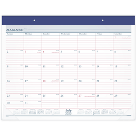 2023-2024 AT-A-GLANCE 2-Color Academic Monthly Desk Pad Calendar, 21-3/4in x 17in, July 2023 To June 2024, AYST2417