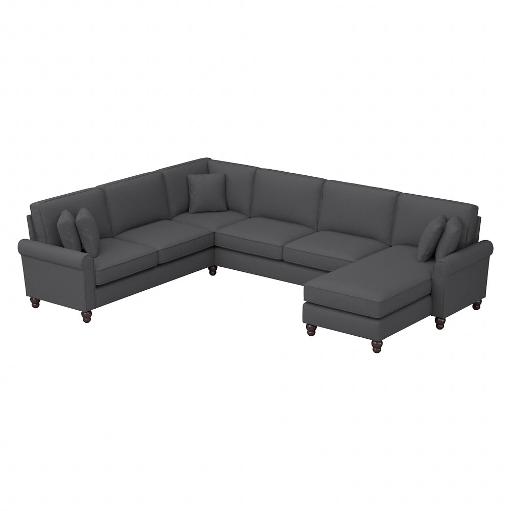 Bush Furniture Hudson 128inW U-Shaped Sectional Couch With Reversible Chaise Lounge, Charcoal Gray Herringbone Fabric, Standard Delivery