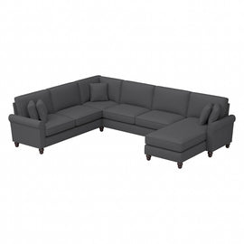 Bush Furniture Hudson 128inW U-Shaped Sectional Couch With Reversible Chaise Lounge, Charcoal Gray Herringbone Fabric, Standard Delivery