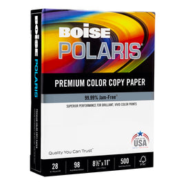 Boise POLARIS Color Copier Paper, Letter Size (8 1/2in x 11in), 3000 Sheets Total, 98 (U.S.) Brightness, 28 Lb, FSC Certified, White, 500 Sheets Per Ream, Case Of 6 Reams