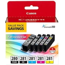 Load image into Gallery viewer, Canon PGI-280/CLI-281 Pigment Black, Black, Cyan, Yellow, Magenta Original Ink Cartridges, Pack Of 5 Cartridges, 2075C006