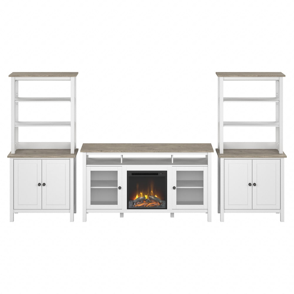 Bush Furniture Mayfield Electric Fireplace TV Stand for 70in TVs With Storage Bookcases, Shiplap Gray/Pure White, Standard Delivery