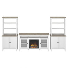 Load image into Gallery viewer, Bush Furniture Mayfield Electric Fireplace TV Stand for 70in TVs With Storage Bookcases, Shiplap Gray/Pure White, Standard Delivery