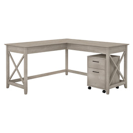 Bush Business Furniture Key West 60inW L-Shaped Corner Desk With Mobile File Cabinet, Washed Gray, Standard Delivery
