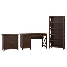 Load image into Gallery viewer, Bush Furniture Key West 54inW Computer Desk With Storage, 2 Drawer Lateral File Cabinet And 5 Shelf Bookcase, Bing Cherry, Standard Delivery